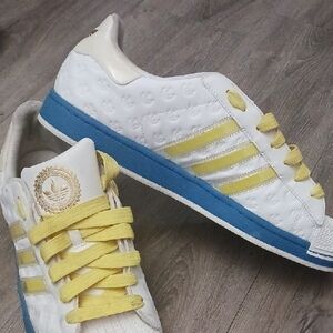Adidas Kids White, Yellow, and Blue Sneakers